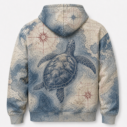 Wayfinder Sea Turtle Hoodie — Vintage Nautical Chart Print