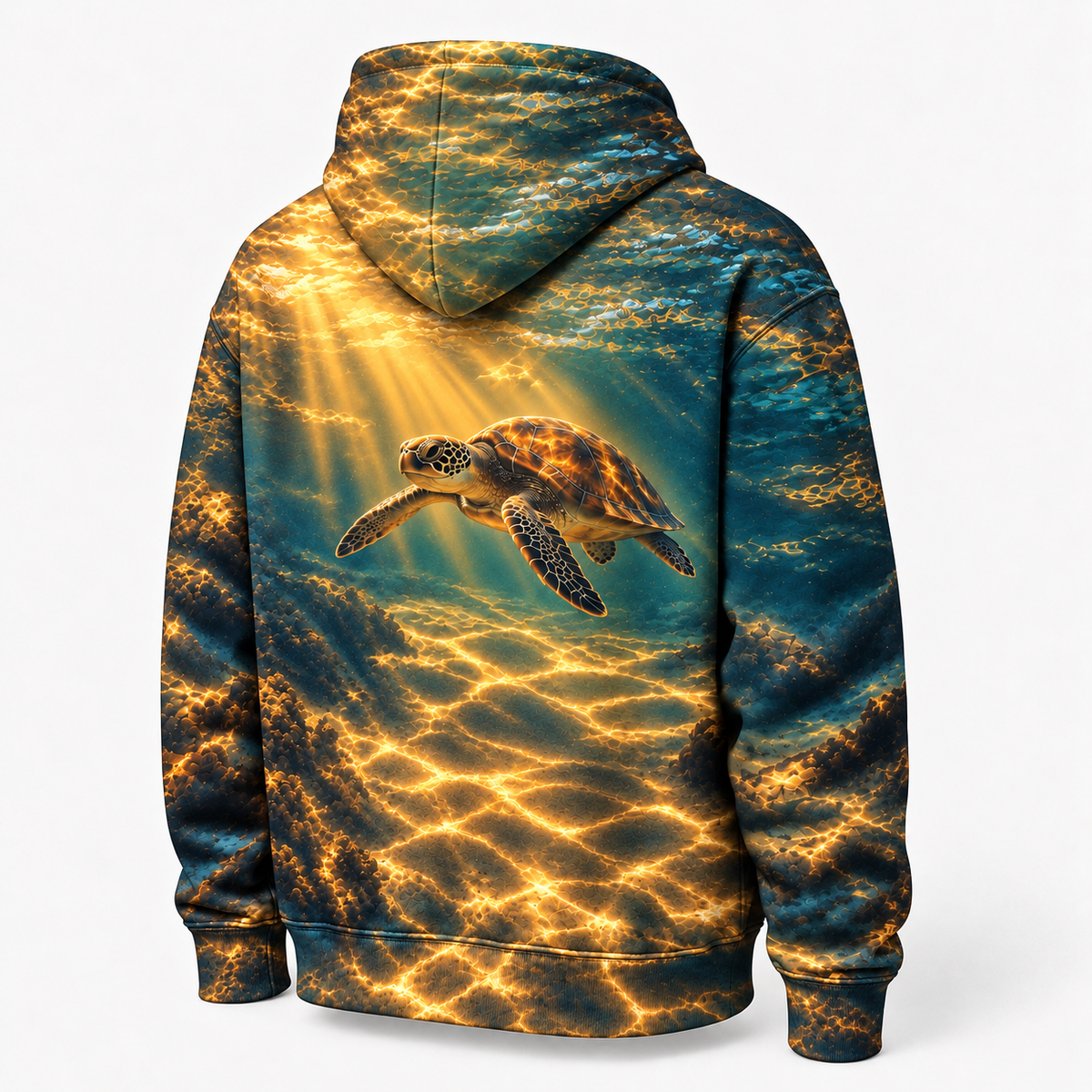 Amber Window Sea Turtle Hoodie — Warm Water Light Print