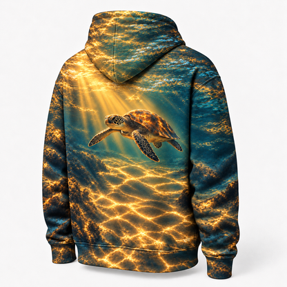 Amber Window Sea Turtle Hoodie — Warm Water Light Print