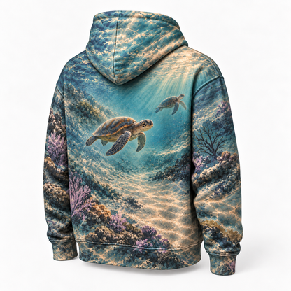 Quiet Accord Sea Turtle Hoodie — Two Depths Print