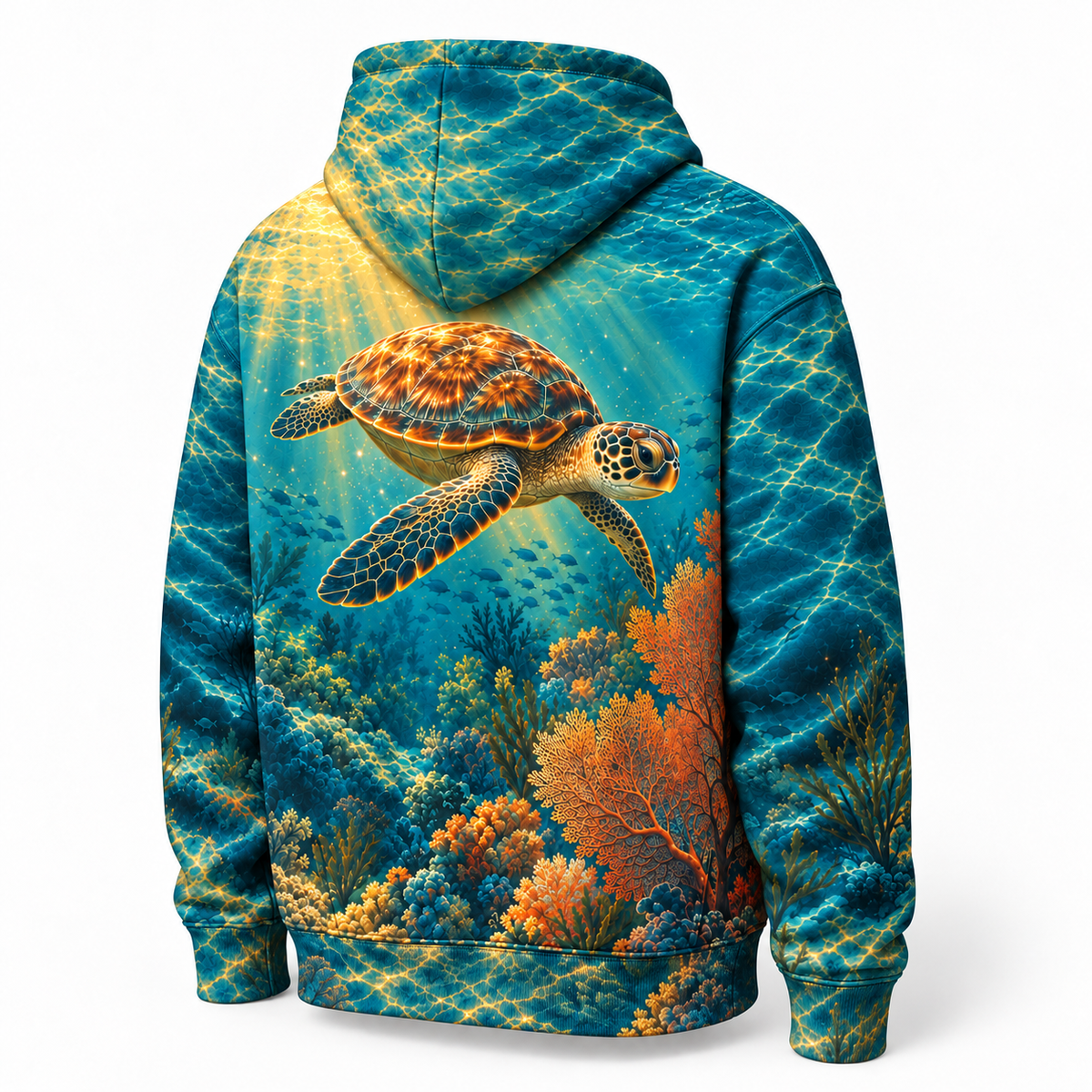 Amber Reeflight Sea Turtle Hoodie — Amber Ocean Light Print