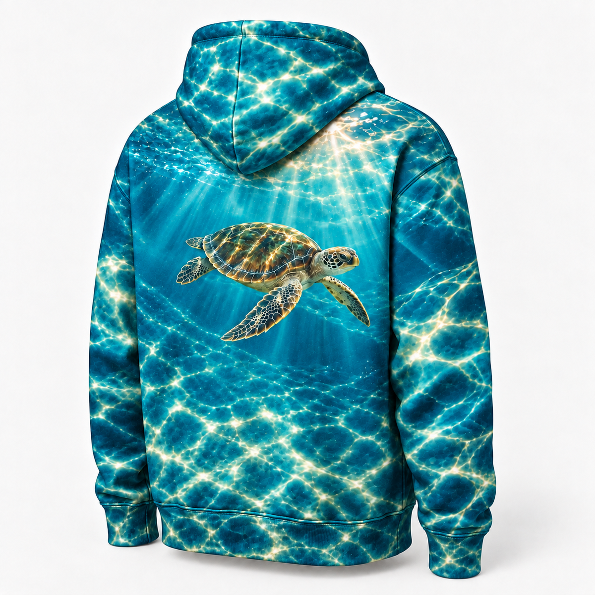Caustic Canopy Sea Turtle Hoodie — Underwater Light Mesh Print