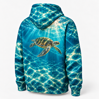 Caustic Canopy Sea Turtle Hoodie — Underwater Light Mesh Print