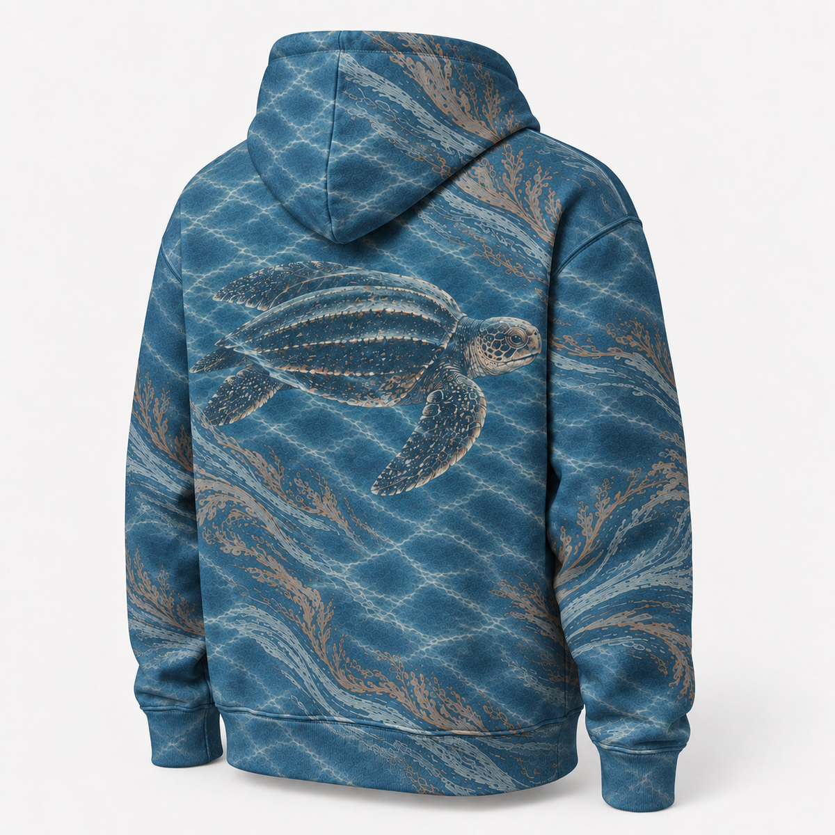 Leatherback Drift Sea Turtle Hoodie — Deep Sea Kelp Print