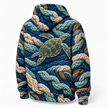 Cable Current Sea Turtle Hoodie — Knit Illusion Print