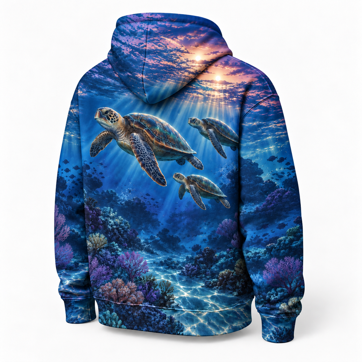 Blue Hour Migration Sea Turtle Hoodie — Twilight Ocean Print