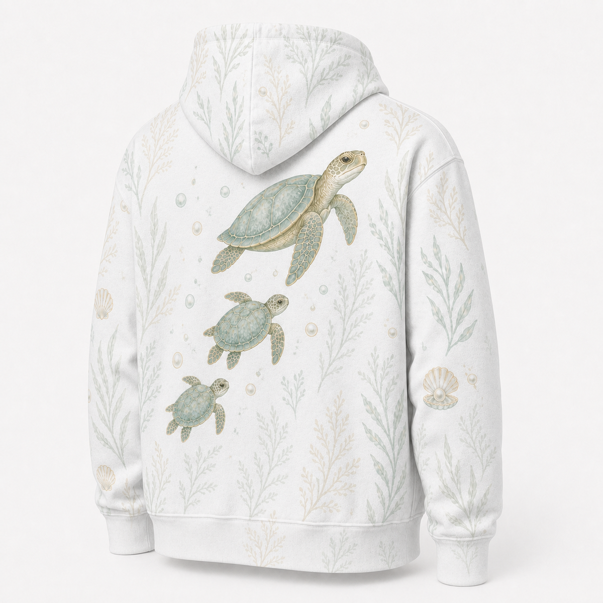 Pearl Nursery Sea Turtle Hoodie — White Watercolor Family Print