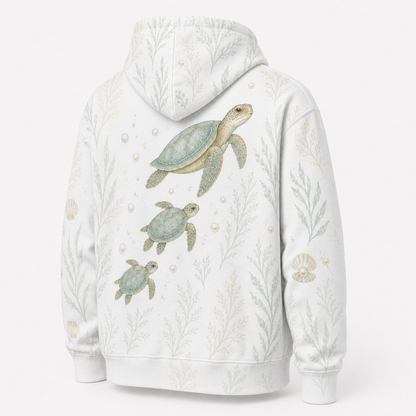 Pearl Nursery Sea Turtle Hoodie — White Watercolor Family Print