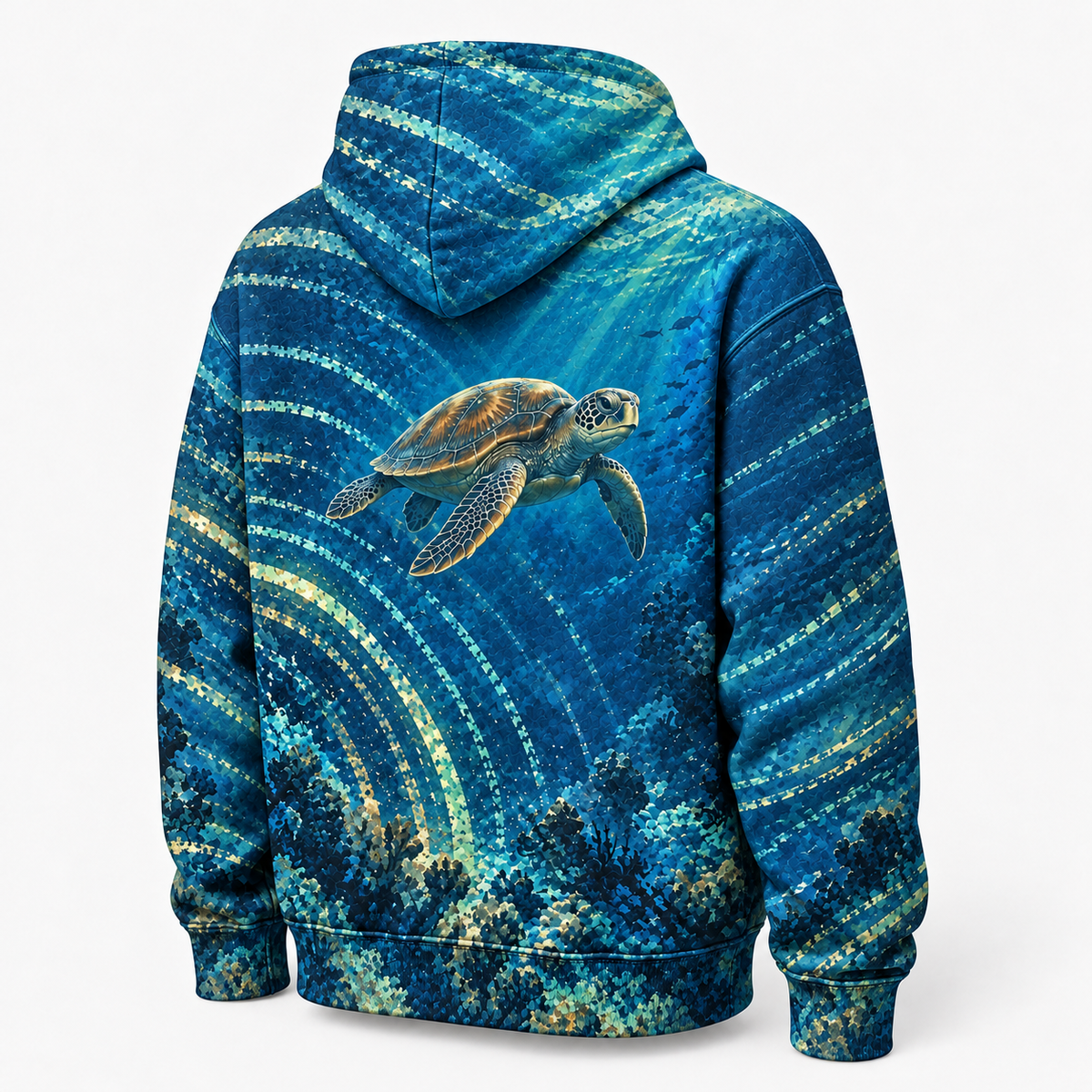 Sonar Bloom Sea Turtle Hoodie — Acoustic Ripple Print