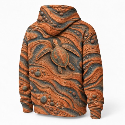Clay Carving Sea Turtle Hoodie — Terracotta Relief Print