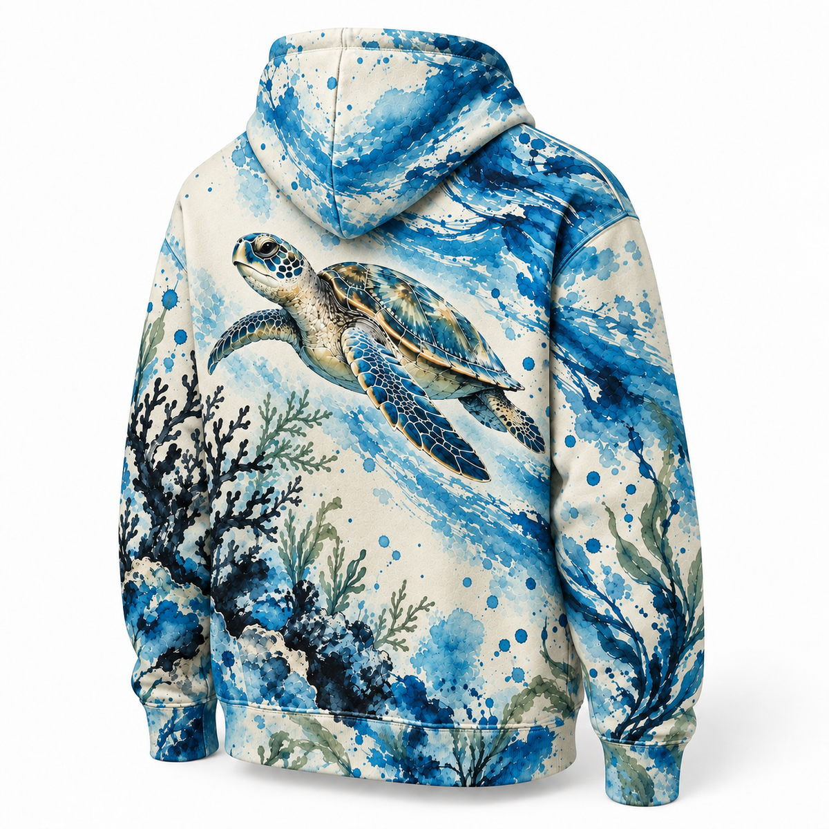 Cerulean Coral Ink Sea Turtle Hoodie — Blue Coral Ink Print