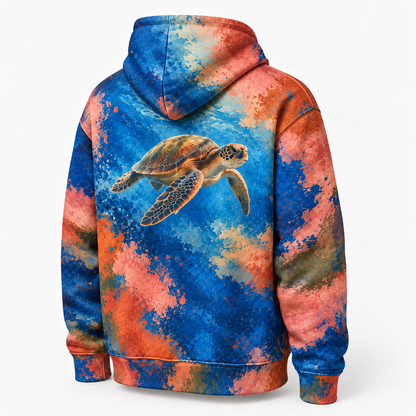 Colorfield Drift Sea Turtle Hoodie — Bold Color Field Print