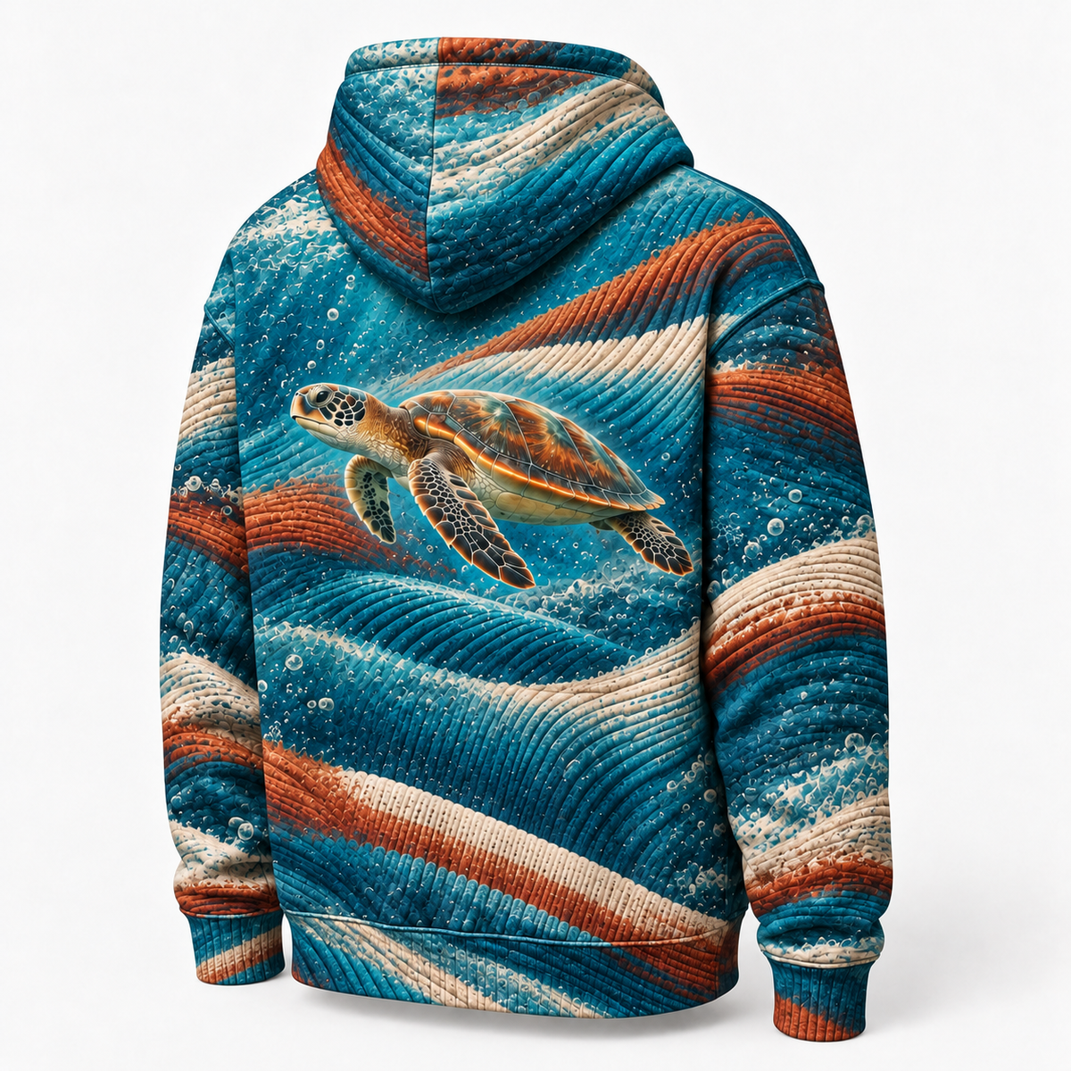Ribbed Horizon Sea Turtle Hoodie — Fine Rib Textile Print