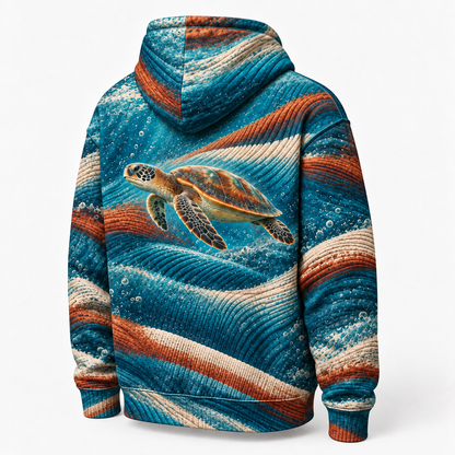 Ribbed Horizon Sea Turtle Hoodie — Fine Rib Textile Print