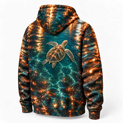 Espresso Harbor Sea Turtle Hoodie — Coastal Bokeh Print