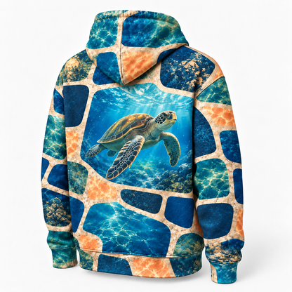 Offset Grid Sea Turtle Hoodie — Broken Lattice Print