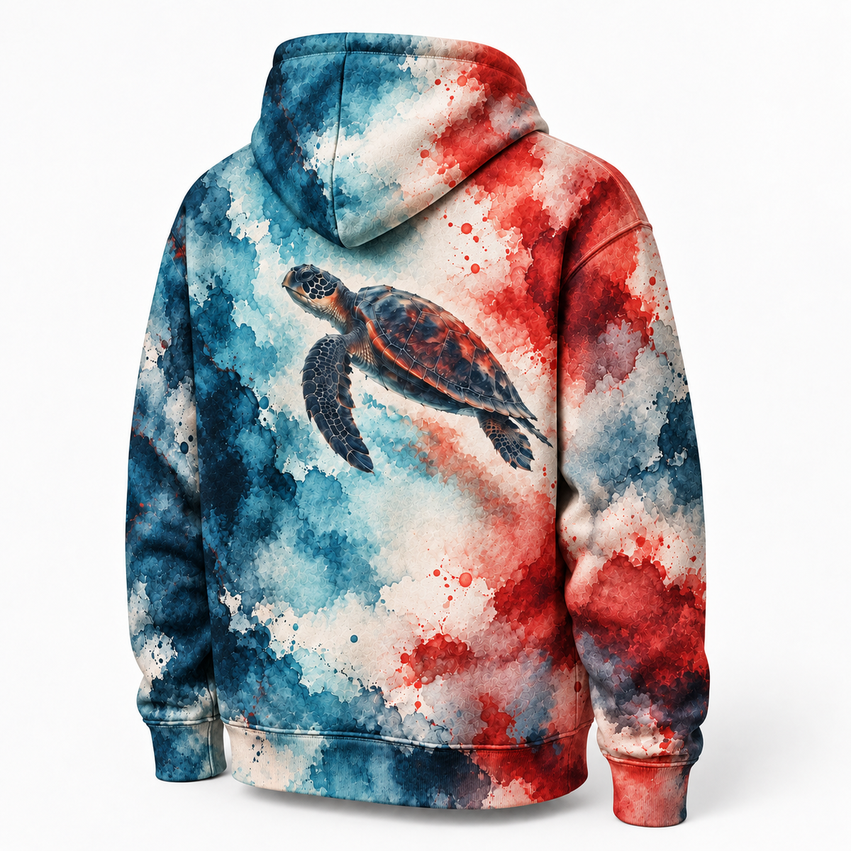 Ink Wash Collision Sea Turtle Hoodie — Layered Ink Print