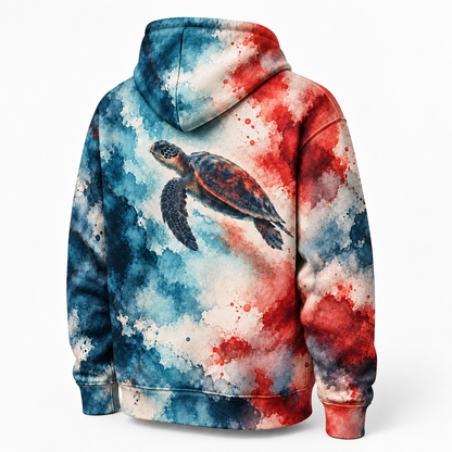 Ink Wash Collision Sea Turtle Hoodie — Layered Ink Print