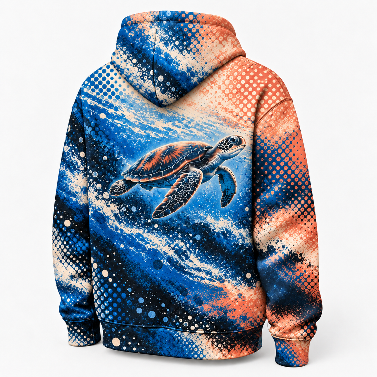 Halftone Horizon Sea Turtle Hoodie — Graphic Dotwork Print