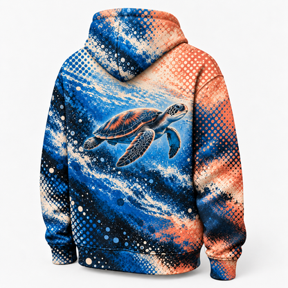 Halftone Horizon Sea Turtle Hoodie — Graphic Dotwork Print