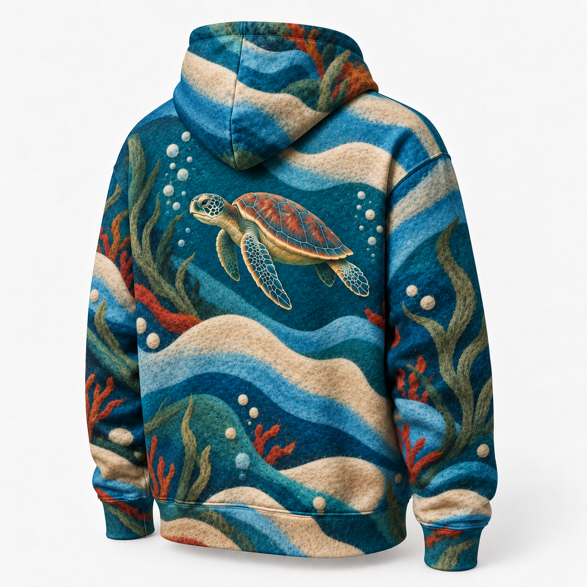 Feltwater Layers Sea Turtle Hoodie — Soft Felt Illusion Print