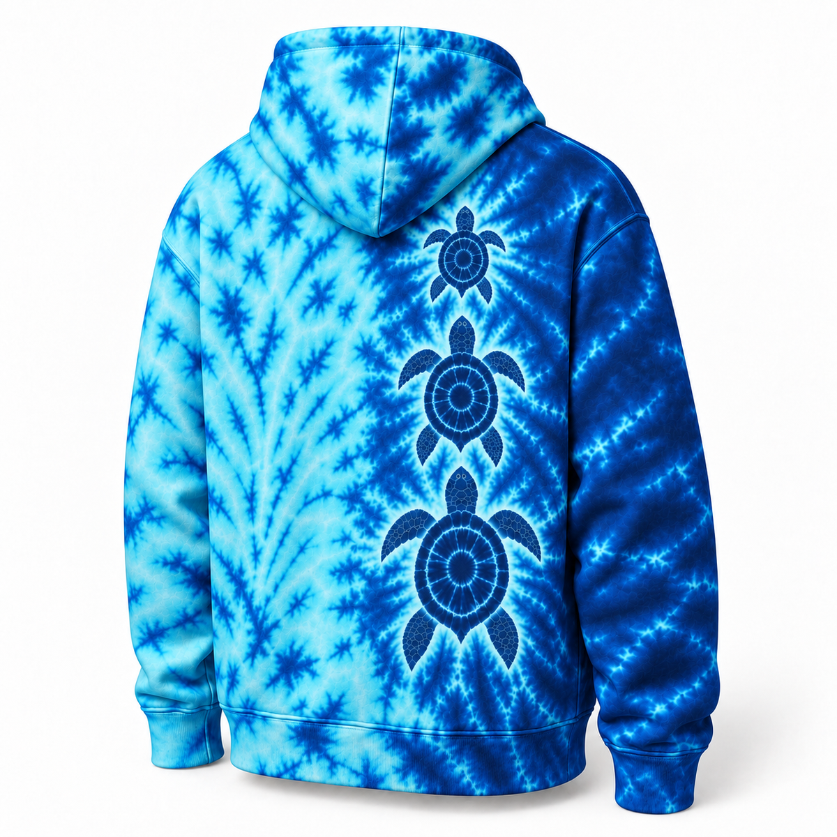 Tidal Trio Sea Turtle Hoodie — Ocean Blue Tie-Dye Print