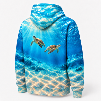 Wide Open Together Sea Turtle Hoodie — Side by Side Ocean Print
