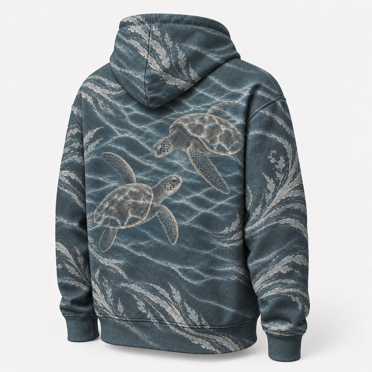 Stormy Deep Sea Turtle Hoodie — Slate Grey Wave Print