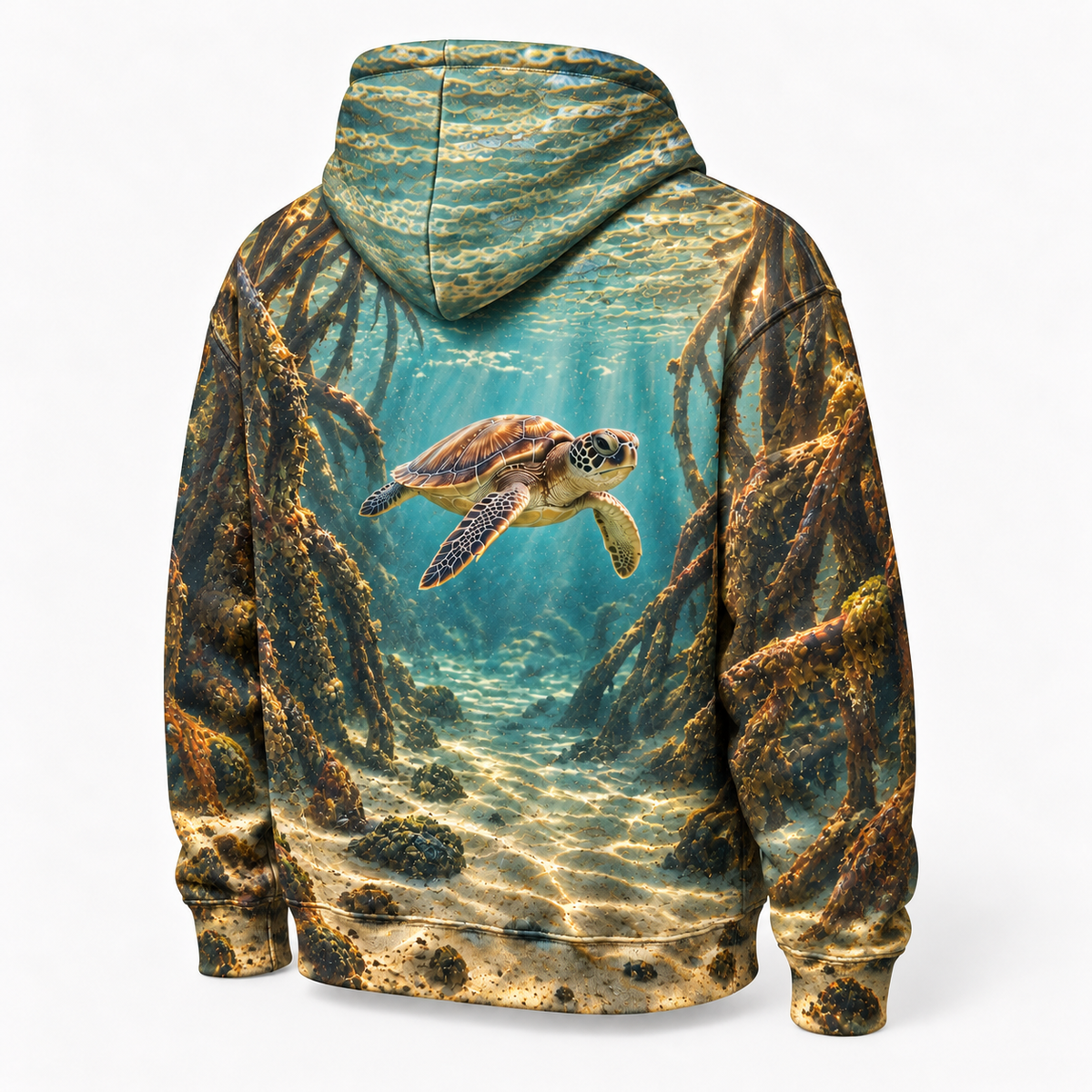 Rootwater Corridor Sea Turtle Hoodie — Mangrove Passage Print