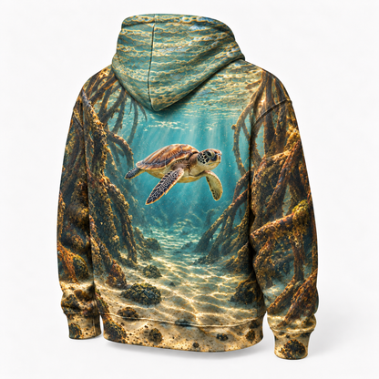 Rootwater Corridor Sea Turtle Hoodie — Mangrove Passage Print