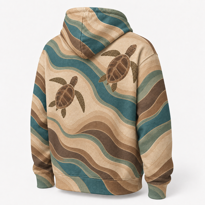 Contour Lagoon Sea Turtle Hoodie – Earth Tone Current Print