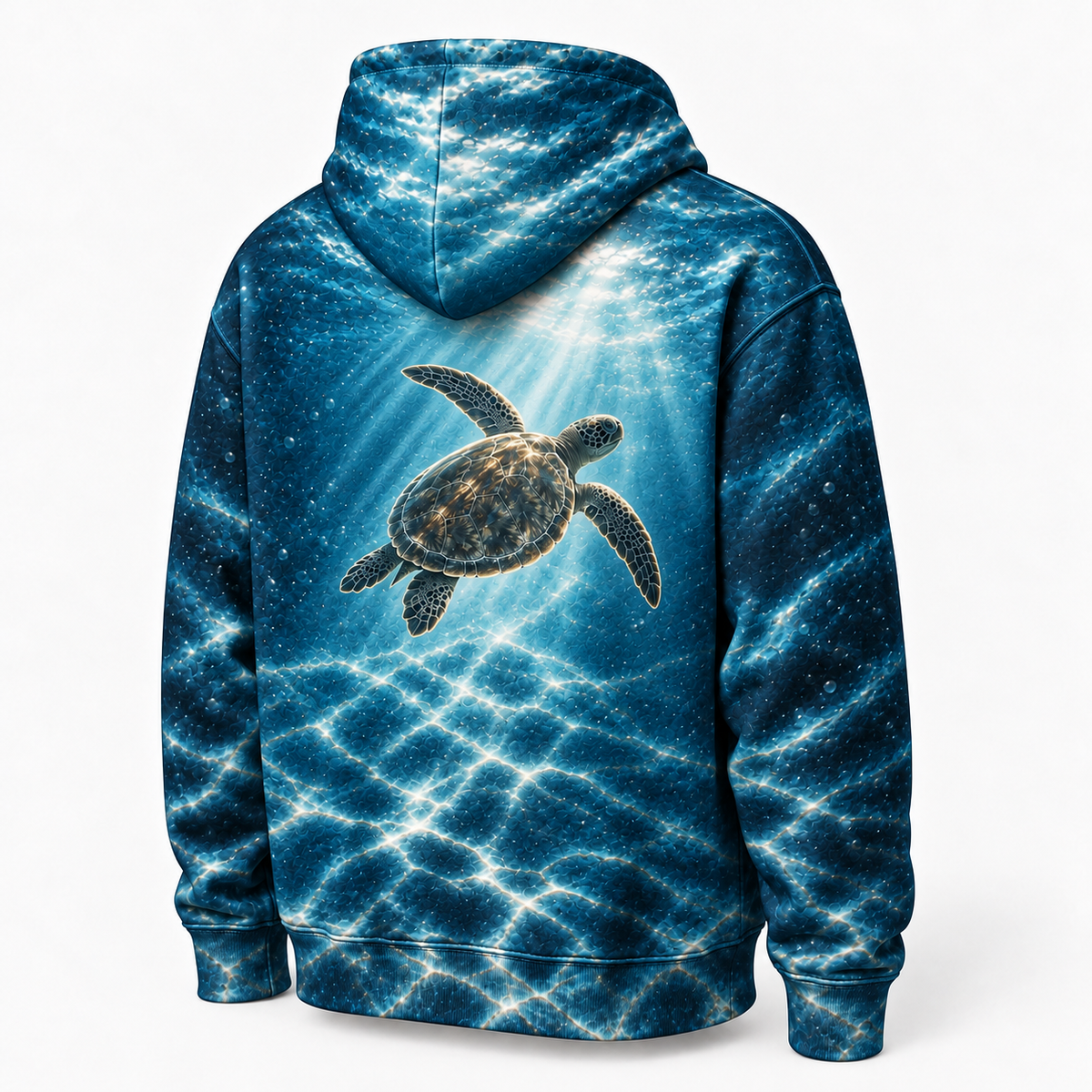 Silhouette Window Sea Turtle Hoodie — Backlit Ocean Print