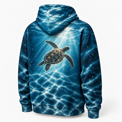 Silhouette Window Sea Turtle Hoodie — Backlit Ocean Print