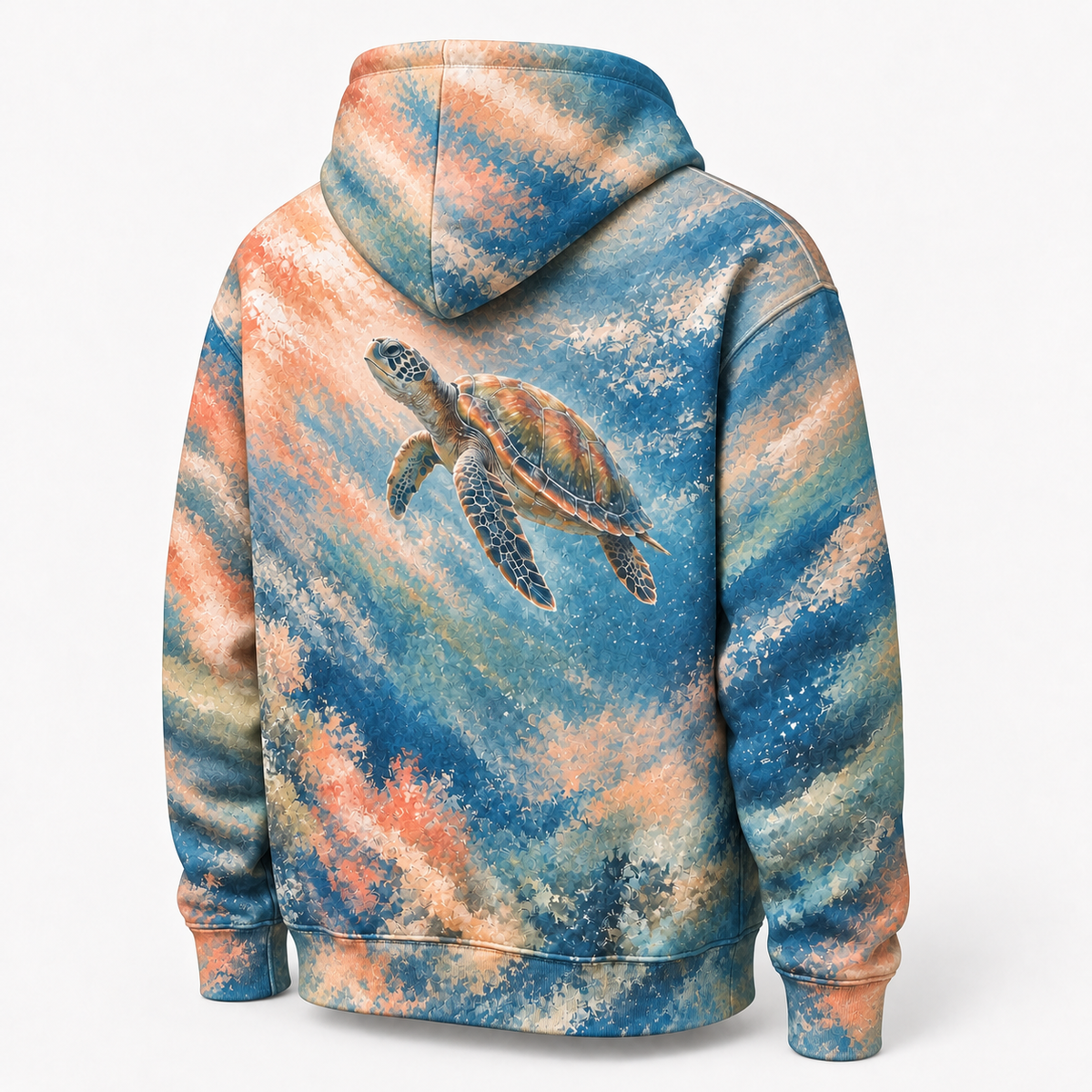 Pastel Motion Sea Turtle Hoodie — Soft Chalk Ocean Print