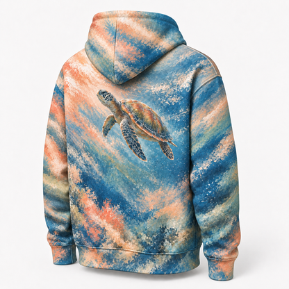 Pastel Motion Sea Turtle Hoodie — Soft Chalk Ocean Print
