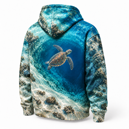 Bluehole Descent Sea Turtle Hoodie — Deep Water Basin Print