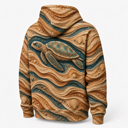 Dune Relief Sea Turtle Hoodie — Sculpted Sand Print