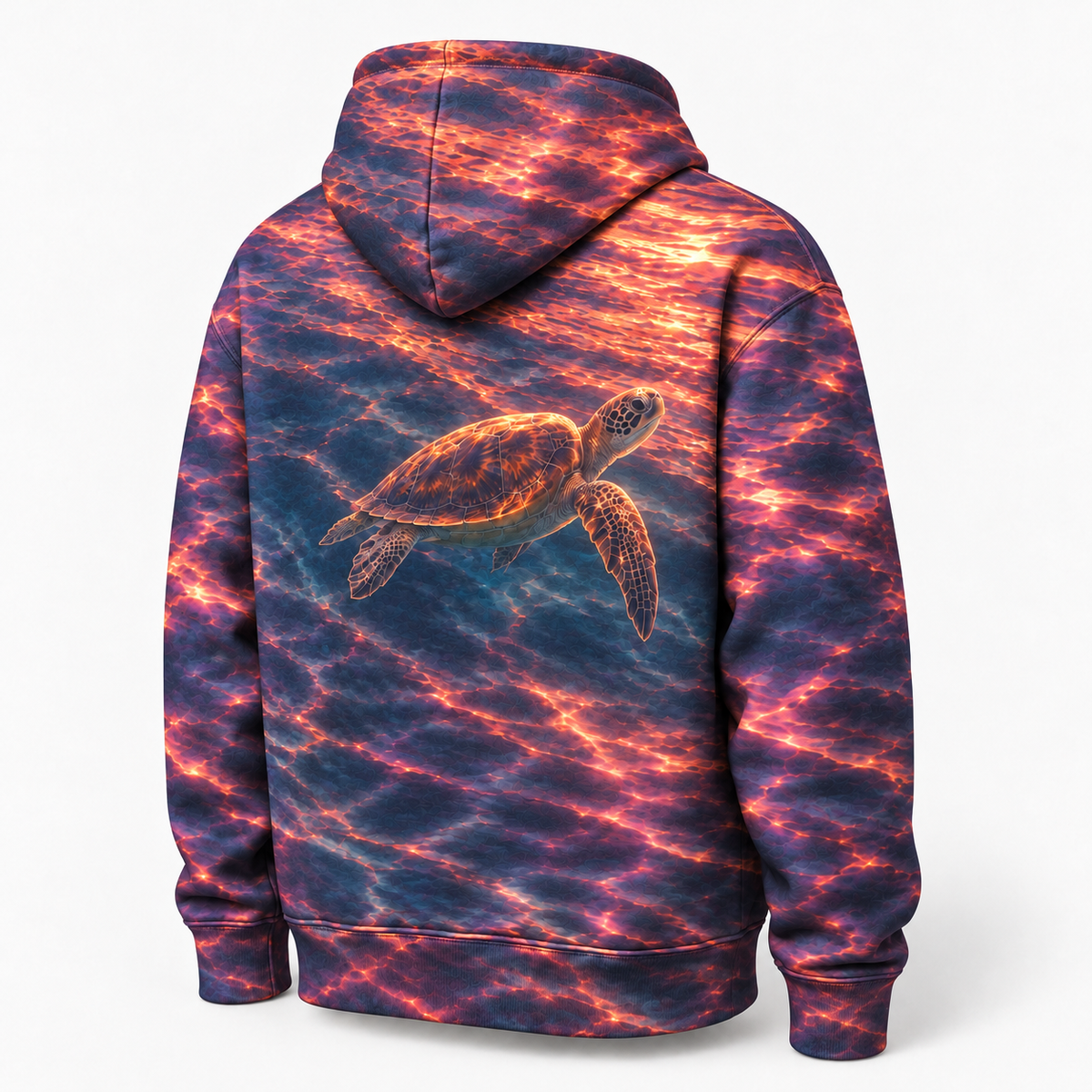 Plum Afterglow Sea Turtle Hoodie — Dusk Reflection Print