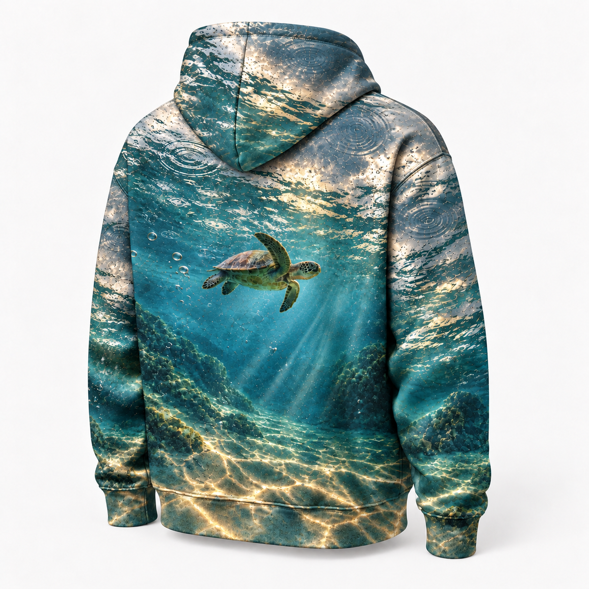 Raindrop Sanctuary Sea Turtle Hoodie — Rain Ripple Print