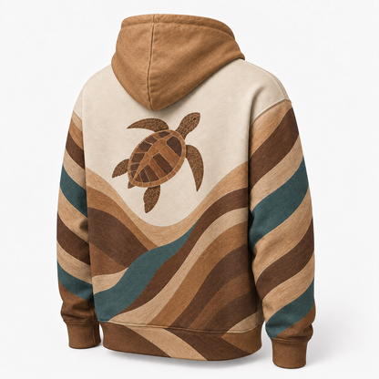 Amber Estuary Sea Turtle Hoodie – Earth Tone Inlay Print