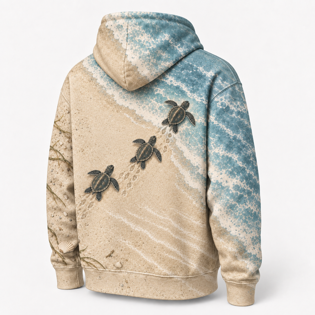 Sandy Trail Sea Turtle Hoodie — Beach Sunrise Hatchling Print