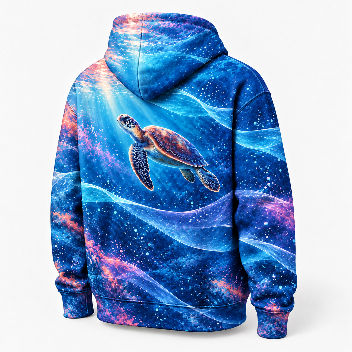 Phase Shift Sea Turtle Hoodie — Layered Wave Screen Print