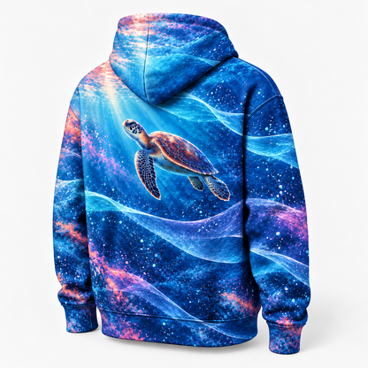 Phase Shift Sea Turtle Hoodie — Layered Wave Screen Print