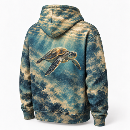Soft Etch Sea Turtle Hoodie — Aquatint Ocean Print