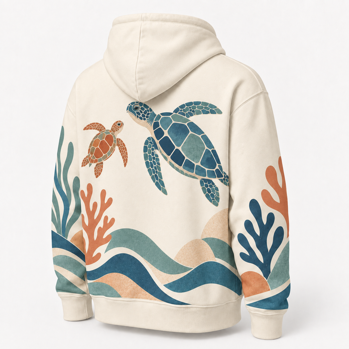 Coastal Cut Paper Sea Turtle Hoodie – Modern Reef Collage Print