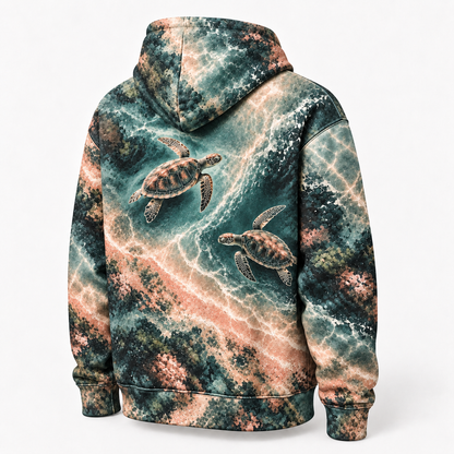 Crossing Paths Sea Turtle Hoodie — Countercurrent Pair Print