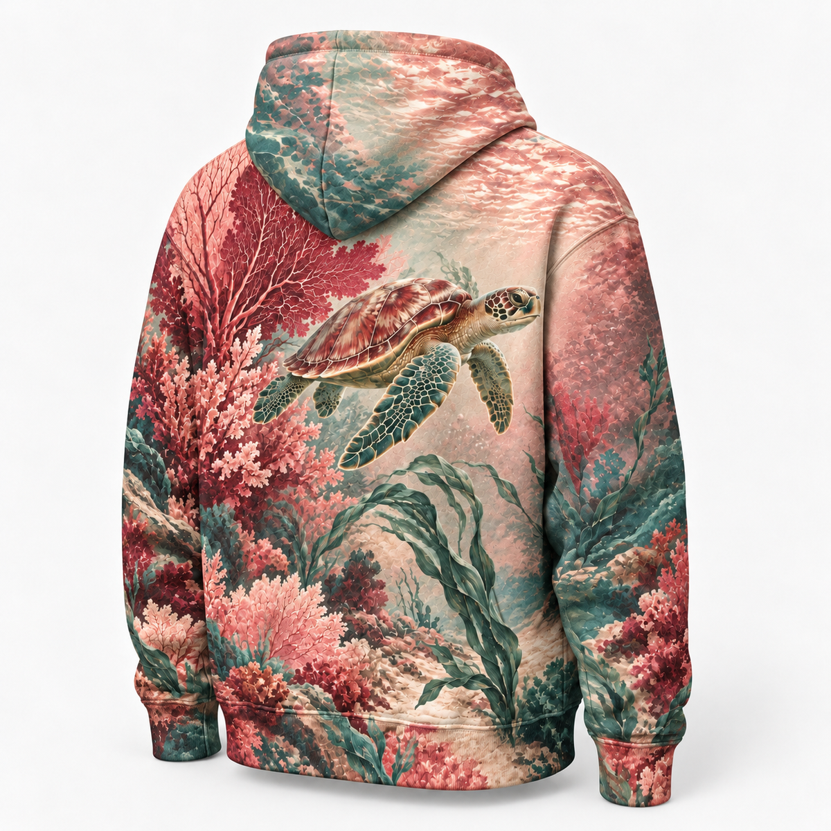 Rosewater Reef Sea Turtle Hoodie — Blush Coral Reef Print