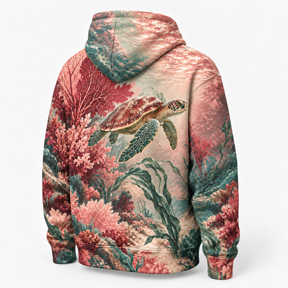Rosewater Reef Sea Turtle Hoodie — Blush Coral Reef Print