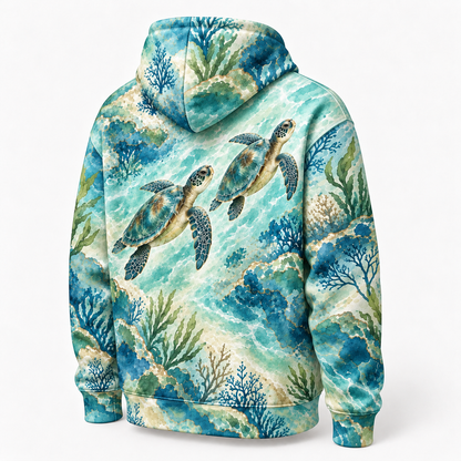 Seaglass Archipelago Sea Turtle Hoodie — Sea Glass Watercolor Print