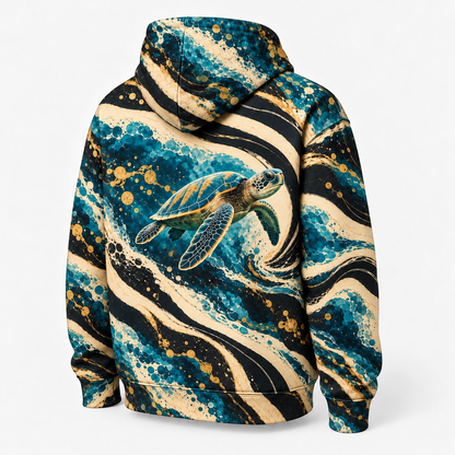Op Current Sea Turtle Hoodie — Optical Stripe Print